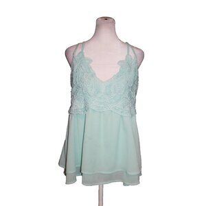 Feager Women's Tank Top Size XL Light Blue Strappy Lace Layered Top Blouse